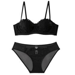 ZC8bdbd 2-teiliges sexy Dessous-Set für Damen, BH und Höschen, dünnes Bügel-Dessous-Set, Schwarz, 80C von ZC8bdbd