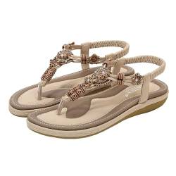 ZCXCsfp Sandalen für Damen, Sommer, Boho, Flip-Flops, flache Sandalen, Damen, elegant, bequem, lässig, Strand, Reisen, Sandalen, beige, 39 eu von ZCXCsfp