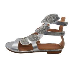 ZCXCsfp Sandalen für Damen, Strass, Sommer, lässig, Gladiator, Riemchen, flache Sandalen, Strand, offene Zehensandalen, silber, 41 eu von ZCXCsfp