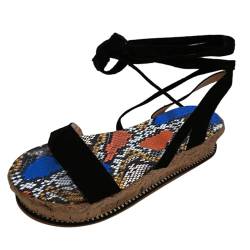 ZCXCsfp Sandalen für Frauen, Frauen Keilsandalen Schnürer Riemchensandalen Damen Elegant Casual Reise Strand Sommer Sandalen, Schwarz , 37 eu von ZCXCsfp