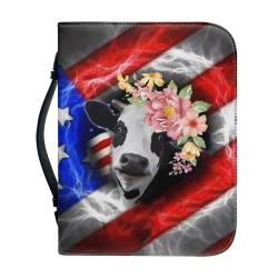 ZDCUSTOM Bibeltasche mit Kuhblumen, PU-Leder, USA, USA, 4. Juli, Unabhängigkeitstag, patriotische Bibelhüllen, Größe L von ZDCUSTOM