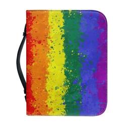 ZDCUSTOM Schutzhülle für Damen und Herren, Motiv: Regenbogen-LGBT-Gay-Pride-Flagge, PU-Leder, Bibelhülle, robuster Griff, bunte Streifen, Größe L von ZDCUSTOM