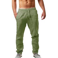 ZDSUHYIW Leinenhose Herren Lang Leichte Sommerhose Loose Fit Standhosen Yoga Hosen Leinen Hosen Übergröße Freizeithose Bequeme Stoffhose Herrenhosen Loungewear von ZDSUHYIW