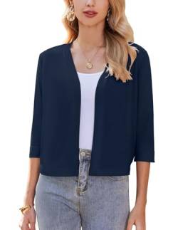 Zeagoo Damen Bolero Elegant Lässige Solid Strickjacke Kurze Bolerojacke 3/4 Ärmel Festlich Cardigans Navy Blau S von Zeagoo