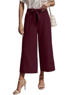 Zeagoo Damen Hosen Sommer Casual Palazzo Hose Freizeithose Weite Leg Sommerhose Hohe Taille mit Taschen Weinrot S von Zeagoo