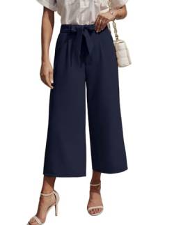 Zeagoo Damen Sommer Hosen Einfarbig Freizeithose Straight Leg Hose Business Work Hosen Navy L von Zeagoo