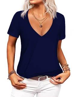 Zeagoo Tshirt Damen Sommer Rundhals Kurzarm Oberteile V-Ausschnitt Casual Bluse Tops Basic Tee von Zeagoo