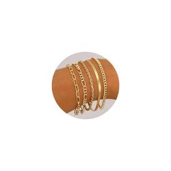 ZENGSING Gold-Armbänder für Frauen Damen Gold Stacking Armbänder Einstellbar Boho Geschichtet Zierliche Link Kette Armband Kette Kubanische Figaro Armbänder Set für Frauen (Set C 5 Stk) von ZENGSING