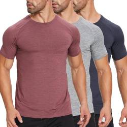 ZENGVEE 3er Pack Slim Fit Fitness T-Shirt Herren Sport Tshirts Funktionsshirt Schnelltrocknend Atmungsaktive Bodybuilding Shirt Workout Gym Trainingsshirt（320-Black Grey Red-XL） von ZENGVEE