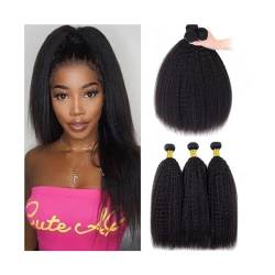 Flechthaar 1/3/4 Pcs Human Hair Extensions Yaki Straight Human Hair Bundles for Black Women 8-40 Inch Kinky Straight Bundles Indian Remy Hair Extensions Haarverlängerungen(28 30 32) von ZENGXJYCQINGJIANG