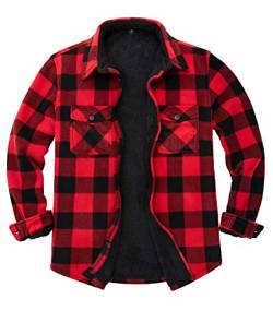 ZENTHACE Herren-Flanellhemdjacke mit Sherpa-Futter, Fleece, kariert, mit Sherpa-Fleece gefüttert, warm, Buffalo Plaid rot, Medium von ZENTHACE