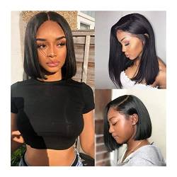 Gewellte Spitzenperücken Kurze Bob Perücken Menschliches Haar for schwarze Frauen 4x4 Gerade Spitze Front Perücke Menschliches Haar Prepucked 8-16 inch Malaysian Remy Hair Natürliche Farbe Natürliche von ZENY896V