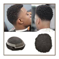 Herren Haarteil Afrikanisches gewelltes Haarteil Afro-Männer-Toupet mit Spitze vorne und seitlich PU-Basis, lockiges Remy-Haar, Ersatz for männliches Kapillarsystem Toupet für Männer(8mm Wave,5x7) von ZENY896V