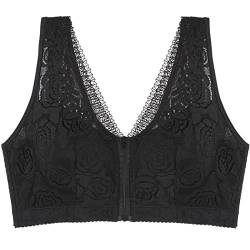 ZESLIV Damen BH Vorderverschluss ohne Bügel 120D Schwarz Push Up BH große größen Frauen Wohlfühl Bustier Spitzen Strass Bra von ZESLIV