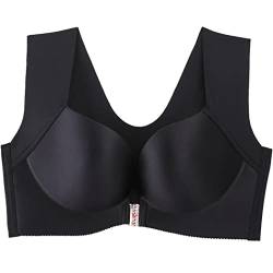 ZESLIV Damen BH Vorderverschluss ohne Bügel 90C Schwarz Push Up BH mit verbreiterte Schultergurte Frauen Wohlfühl Bustier Strass Bra von ZESLIV