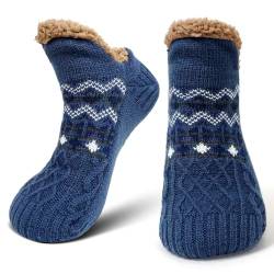 ZFSOCK Hüttensocken Herren Kuschelsocken mit Noppen: Warme Hausschuhe Herren Socken ABS Stoppersocken Männer Gefütterte Haussocken Winter Dicke Kuschelsocken Weihnachten Geschenk 1 Paar Blau EU 43-46 von ZFSOCK