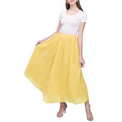 ZFUNKQ Faltenrock für Damen Retro-Rock Eine Linie Hohe Taille Jahrgang Elastische Taille Damen Maxi Midi Kostüm für den Sommerfesturlaub 8# Yellow 2XL von ZFUNKQ