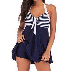 ZGNB Tankinis Fã¼R Damen Damen Badeanzug 2-Teilig Cutout Tankini Tankini Oberteil Damen Bikini RüSchen Bikini Frauen Bikinihose hoher Beinausschnitt Dunkelblau#02 Blau von ZGNB