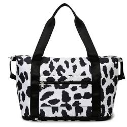 Reisetasche Große Kapazität Druck Reisetasche Frauen wasserdichte Weibliche Gepäck Tote Handtasche Duffle Wochenende Tasche Sport Schulter Tasche Reisesack(Cow Pattern) von ZGXNYI