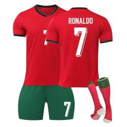 2024 Portugal Football Jersey Ronaldo #7 Home/Away Football Jersey for Children Adults Shorts and Socks Suit Men Outdoor Football Jersey for Boys Suit XS von ZHAKGHON