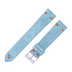 ZHBABVCT Wildleder Leder Uhrengurt 18 mm 20 mm Handgenähte Wildleder -Uhrenbänder for Mann Frau Beige grüne Blue Schnellveröffentlichung Watch Bracelet(Sky blue 1,22mm) von ZHBABVCT