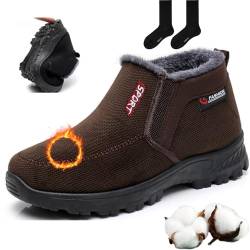 Herren Winter Plüsch verdickte Schlupfschuhe Winter neue wasserdichte und rutschfeste Schneestiefel zum Reinschlüpfen warm Fell gefüttert Baumwolle Stiefeletten, braun, 39 EU von ZHCBAUA