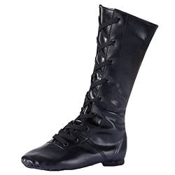 Jazz Dance Stiefel High Top Leder Modern Dance Schuhe Split Sole Lace-Up Buffer Für Kinder Erwachsene Frauen,Schwarz,42 EU von ZHENSI