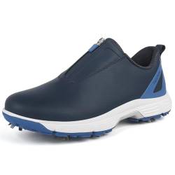 ZHENSI Golfschuhe Herren Professionelle Spikes Wasserdicht Golfschuhe Slip-On Mit Reißverschluss Bequeme Turnschuhe Große Größe,Blau,47 EU von ZHENSI