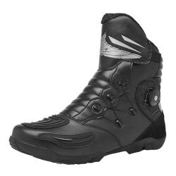 ZHENSI Motorradstiefel Herren rutschfeste Straßen-Reise-Reitschuhe Mit Drehverschluss Lässige Outdoor-Motorradstiefel,Schwarz,42 EU von ZHENSI