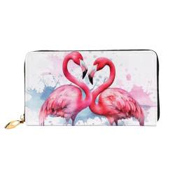 ZHONGSK Damen Leder Geldbörse - Stilvolle Lange Geldbörse Geldbörse mit Reißverschluss Clutch Bag - Münze Kreditkartenhalter Organizer - Blätter und Marienkäfer, Tintenflamingos, Einheitsgröße von ZHONGSK