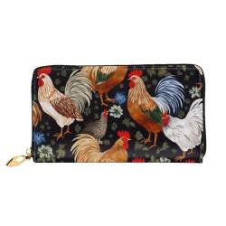 ZHONGSK Damen Leder Geldbörse - Stilvolle Lange Geldbörse Geldbörse mit Reißverschluss Clutch Bag - Münze Kreditkartenhalter Organizer - Vögel, Aufdruck Hahn und Huhn, Einheitsgröße von ZHONGSK