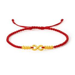 ZHOU LIU FU 24K echtes Gold Infinity Armband reines Gold Verstellbares rot geflochtenes Armband Schmuck für Frauen Männer Frau Frau Vater Liebhaber mit Geschenkbox Geburtstag 8.7 "/22 cm A1712672 von ZHOU LIU FU