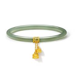 ZHOU LIU FU 24K fest Gold Blume Grün Jade Armreif Armband Rundes Armband Natural Edelstein Blumenleuchten Schmuck Geschenk Für Frauen Mädchen Mutter Größe 54 (170) -60 (230) Y1011625 59MM von ZHOU LIU FU