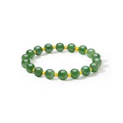 ZHOU LIU FU 24k massives Goldgrün -Jade -Armband, reines Gold -Glücksperlenarmband, Dehnung echtes Goldgrün -Jade -Perlenarmband für Frauen Teenager Mädchen Liebhaber von ZHOU LIU FU