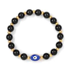 ZHUOYUANUPOMJ Evil Eye Armband Blaues Tigerauge Armreif Damen Herren Mini Quadrat Perlen Lava Armband, 21 cm , Edelstahl, Zirkonia von ZHUOYUANUPOMJ