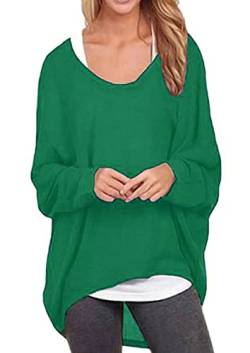 ZIOOER Damen Pulli Fledermausärmel T-Shirt Lose Asymmetrisch Jumper Bluse Langarmshirts Hemd Pullover Sweatshirt Oberteil Oversize Tops Grün 3XL von ZIOOER