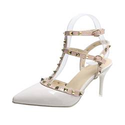 8 cm hohe Absätze, Nieten, Damensandalen, Stiletto, grüne Absätze, Beige, 43 EU von ZIRIA