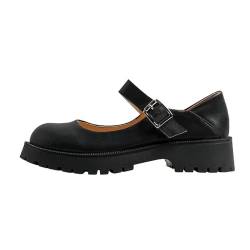 ZIRIA Damenschuhe Dicke Unterseite Sommer Leder Mary Jane Schuhe Retro Lady Schuhe, Schwarz , 39 EU von ZIRIA