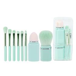 8-teiliges Make-up-Pinsel-Set, Weiche Borsten, Foundation-Pinsel, Lidschattenpinsel, Make-up-Pinsel, Einziehbarer Puderpinsel, Tragbare Mini-Make-up-Pinsel für Reisen (Helles Cyan) von ZJchao