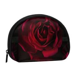 Tragbare Mini-Münzaufbewahrungstasche mit Rosen-Blumendruck, voll bedruckte Polyester-Geldbörse für persönliche Kleinigkeiten, Schwarz , Einheitsgröße von ZKZBDPLK