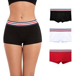 ZLYC Damen Baumwolle Panties Komfort Boxershorts Unterwäsche,X-Klein 3 Pack (Schwarz, Weiß, Rot) von ZLYC