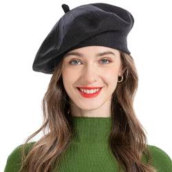 ZLYC Damen Kaschmir Baskenmütze Klassische Französischen Barett Einfarbig Warm Beret (Schwarz),Einheitsgröße von ZLYC