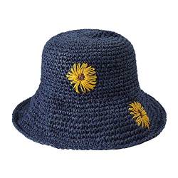 ZLYC Damen Sonnenhut Faltbar Sommer Strohhut Breite Krempe Strandhut UV Schutz Outdoorhut mit Sonnenblume,Sonnenblume Navy,Gr. Einheitsgröße von ZLYC