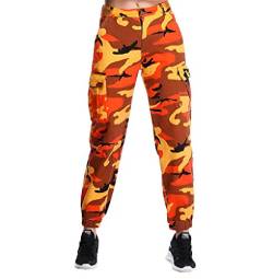 ZODLLS Damen Camo Hose Cargo Hose Cool Camouflage Hose Elastische Taille Casual Multi Jogger Hose mit Tasche, Orange/Abendrot im Zickzackmuster (Sunset Chevron), M von ZODLLS