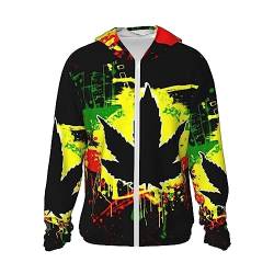 ZORIN Erwachsene Sonnenschutz Hoodie Langarm Uv-Proof Shirts Jacke Schwarz Marihuana Cannabis Blätter Unisex Laufshirt für Wandern Outdoor, Schwarz , XXXL von ZORIN