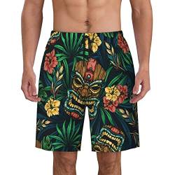 ZORIN Herren Badehose Badeshorts Hawaiian Tiki Idols Tropical Floral 3D Board Shorts Quick Dry Beach Pants, Schwarz , XXL von ZORIN