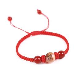 ZOUBAOQ 5 Stück 2025 New Year of Snake Red String Armband, chinesische Schlange, Glücksbringer, geflochtenes rotes Seil, Kordel-Armbänder, Schmuck für Damen und Herren, Holz von ZOUBAOQ