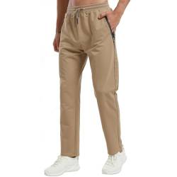 ZOXOZ Jogginghose Herren Baumwolle Trainingshose Männer Sporthose Herren Lang Fitness Hosen Herren mit Reißverschlusstaschen Khaki XL von ZOXOZ