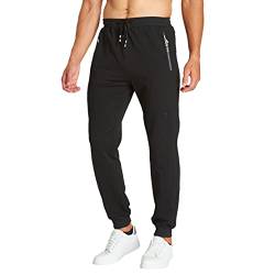 ZOXOZ Jogginghose Herren Baumwolle mit Reißverschluss Taschen Hosen Trainingshose Sporthose Lang Sweatpants Schwarz 2XL von ZOXOZ