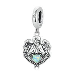 ZQQZEZ Engel Betende Herz Charm 925 Sterling Silber Engel Anhänger Opal Liebe Charm Diy für Armreif Silber Charm Schmuck von ZQQZEZ